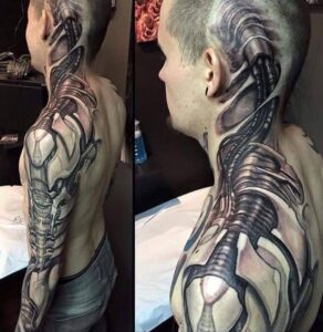 Realistic 3D tattoo design on arm – optical illusion body art